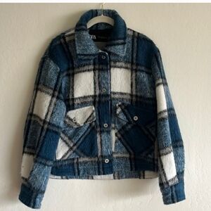 Zara Blue and White Plaid Jacket Size Medium